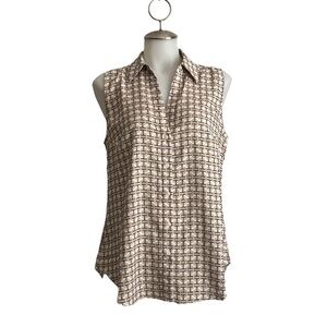 Ann Taylor Brown and White Sleeveless Button Down Blouse